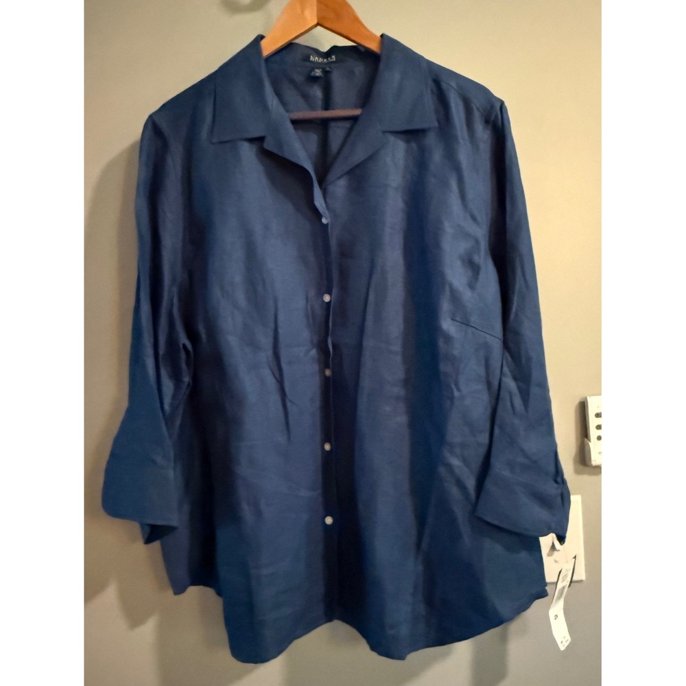 Lauren Ralph Lauren Shirt Womens 2X Blue Linen Herringbone 2847589W140 NWT
